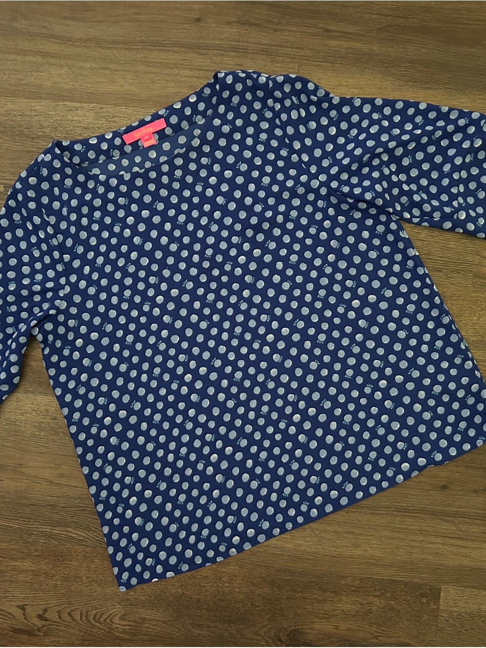 Lilly Pulitzer Navy Blue Polka Dot Long Sleeve Top